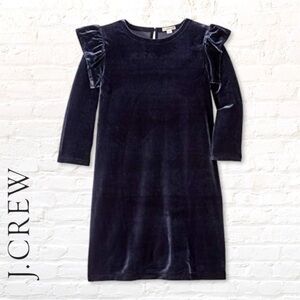 Crewcuts Navy Blue Velour Dress Ruffle-Trimmed Shoulder Size 8 Holiday Christmas